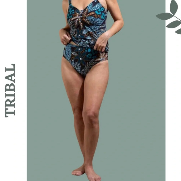 Tribal Reversible High-Waist Bikini Bottoms UPF 50 Atlantic Black Blue Green - Picture 5 of 5